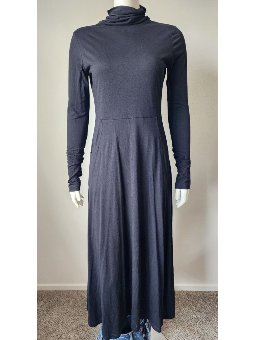Peruvian Connection black turtleneck long sleeve maxi dress S